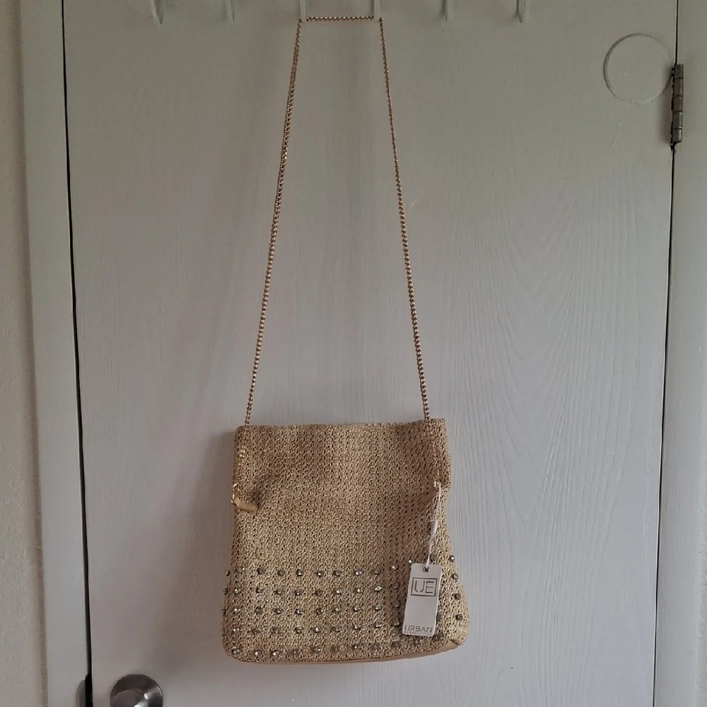 Urban Outfitters Beige Woven Shoulder Bag with Rhinestone Trim - Picture 4 of 6